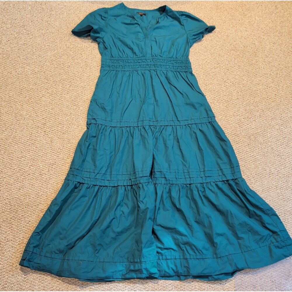 Quince 100% Organic Cotton Poplin Tiered Maxi Dress Womens Large Green